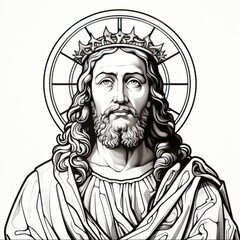 Fototapeta na wymiar Monochromatic Illustration of Jesus Christ with Halo