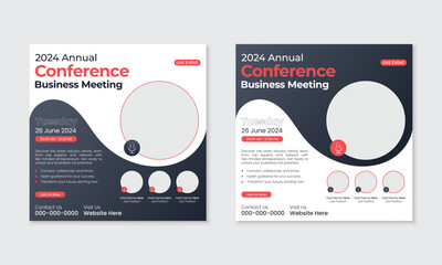 Annual conference business meeting social media post design, new seminar meeting podcast speaker marketing advertisement promotion square web banner template bundle, creative editable layout 