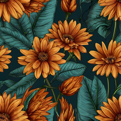 seamless pattern with flowers nature  yellow  garden,Ai generated 