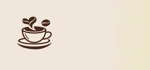 Banner with the image of a cup of coffee above which coffee beans form a heart