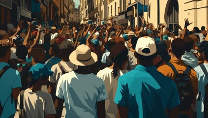 crowds gather on a street Generative AI