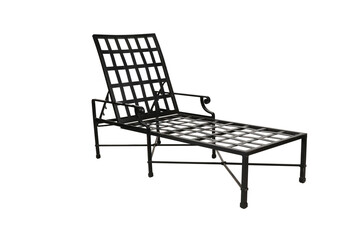 Black metal outdoor lounge chair furniture design for patio garden backyard on transparent background