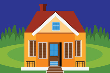Fototapeta premium vector Set of simple house blocks orange background purple