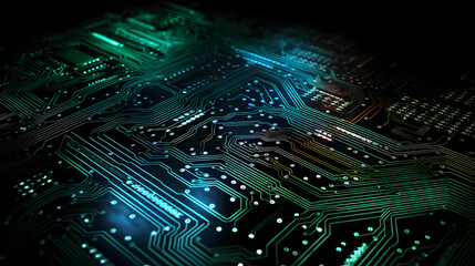 Abstract representation of digital circuitry and flowing code, tech-inspired background perfect for a computer wallpaper