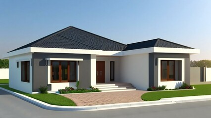 3d house model rendering on white background, Clean and precise 3D illustration modern cozy house. Concept for real estate or property.