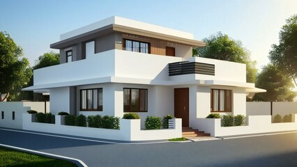 3d house model rendering on white background, Clean and precise 3D illustration modern cozy house. Concept for real estate or property.