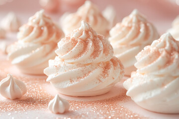 White meringue on a pink background. Selective focus.  Shallow dof. 