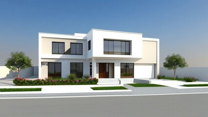 3d house model rendering on white background, Clean and precise 3D illustration modern cozy house. Concept for real estate or property.