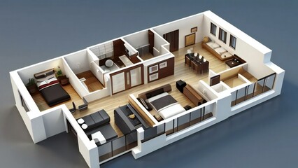 3D illustration floor plan of a house, modern cozy house isolated on white background. Concept for real estate or property.