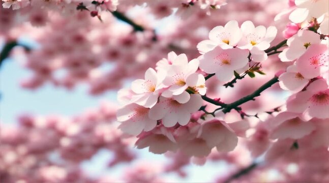 Background of Pink Cherry Blossoms in Full Bloom, Generative AI