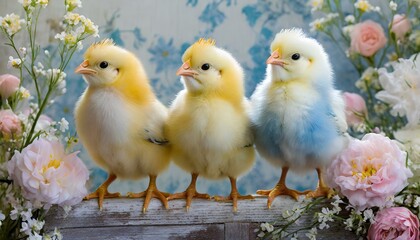 Naklejka premium three easter chickens in cute studio