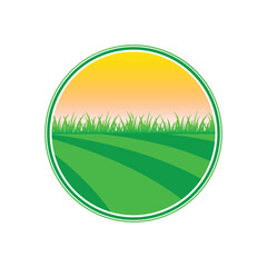 lawn care logo element, vector logo of person with lawn mower, lawn care logo template