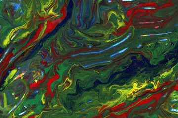 Mixed colors. Acrylic Pouring and Fluid Art. Swirling marbled effect where liquid acrylic paint is poured onto a canvas background.