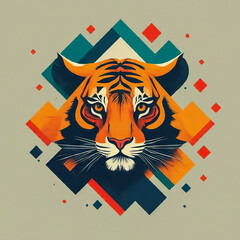 Painting logo style of a tiger isolated on solid background. Animal nature icon concept in premium vector style.