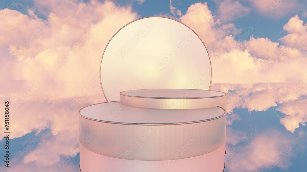 Aufkleber podium backdrop for product display in cloudscape 3d render