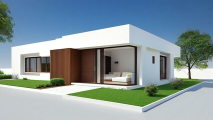 3d house model rendering on white background, Clean and precise 3D illustration modern cozy house. Concept for real estate or property.