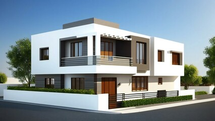 3d house model rendering on white background, Clean and precise 3D illustration modern cozy house. Concept for real estate or property.