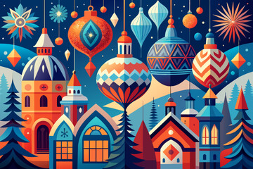 A collection of Christmas ornaments in various shapes and colors. vektor illustation