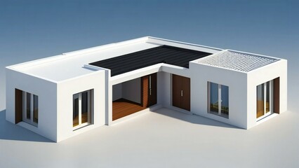 3d house model rendering on white background, Clean and precise 3D illustration modern cozy house. Concept for real estate or property.