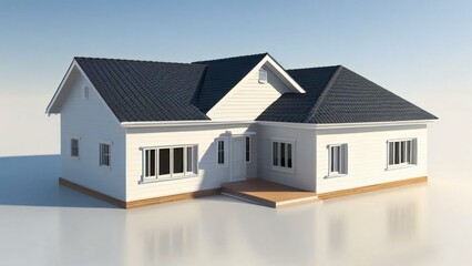 3d house model rendering on white background, Clean and precise 3D illustration modern cozy house. Concept for real estate or property.