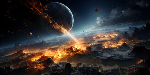 Explosion by planet collision in space - obrazy, fototapety, plakaty