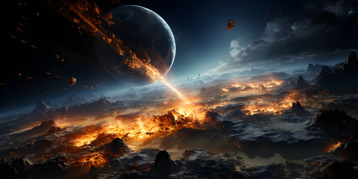 Explosion by planet collision in space