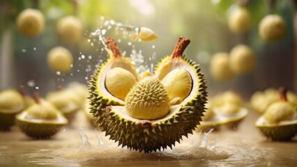 Fresh Durian on light yellow blurred background.