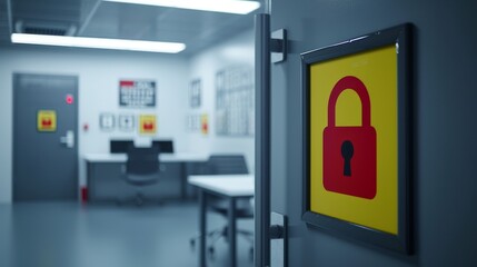 Vigilant Safeguards: Laptop Security Signs Under Lock Symbol