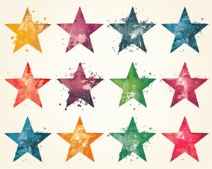 Grunge Star Shapes Set for Christmas Decoration. Isolated Stars Illustration in Abstract Shape
