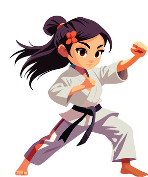 cartoon of Japanese girl does Karate-
