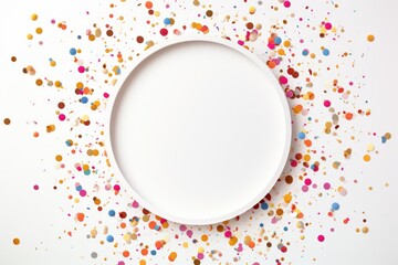 Round Beauty of Colorful Confetti Frame on White Background for Celebration and Holiday