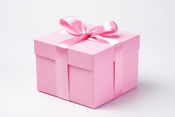 Obraz premium Isolated Pink Gift Box on White Background. Creative Cube Object with Glossy Finish and Blue