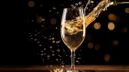 New Year's Eve Celebration with Pouring Champagne and Bubbles - Bubbly and Fizzy Alcohol for Party