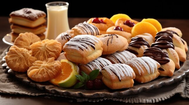 Tempting Italian Pastries Mix: A Delicious Variety of Cream-filled, Fruit-topped