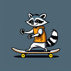 baby fox on a skate in flat style design isolated in the center of the image with a solid color background  