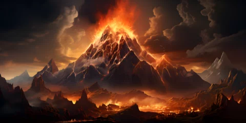 Foto op Canvas Fire in volcano with magma under dark sky © arte ador