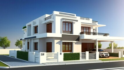 3d house model rendering on white background, Clean and precise 3D illustration modern cozy house. Concept for real estate or property.