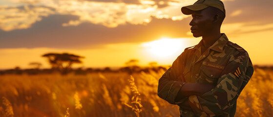 Obraz premium ranger protecting endangered species in Africa, portrait with a powerful gaze