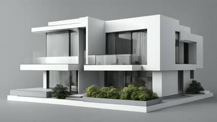 3d house model rendering on white background, Clean and precise 3D illustration modern cozy house. Concept for real estate or property.