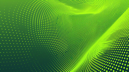 Fototapeta premium Acid green background made of halftone dots and curved lines.