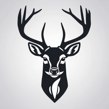 flat style design of a deer head silhouette isolated in the center of the image with a solid color background  