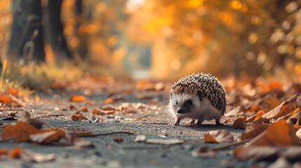 hedgehog cautiously crossing a rural path, illustrating the delicate balance between nature and human transportation