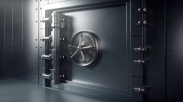 A secure vault with rows of safe deposit boxes