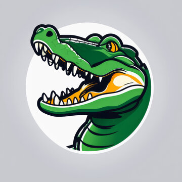 flat style logo design of an alligator isolated in the center of the image with a solid color background