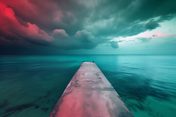a pier leading to a clear blue water with blue sky in - Powered by Adobe