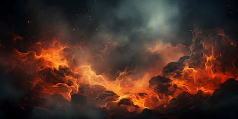 Fire and smoke in darkness