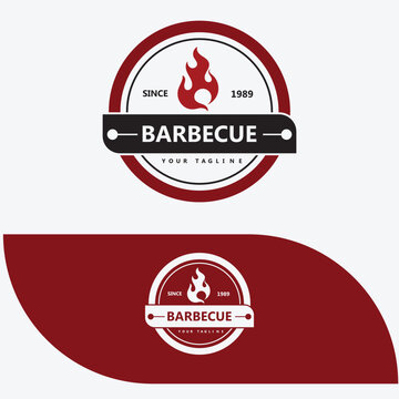 Retro Vintage Barbecue Grill, BBQ, Steak Emblem Label Logo