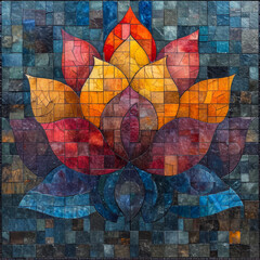 Yoga mosaic pattern tile for seamless background and for filling surfaces in soft colors, ai generated