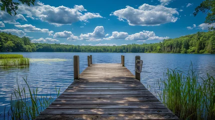Foto op Plexiglas Summer day at the lake. Wooden dock overlooking. © Liza
