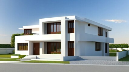 3d house model rendering on white background, Clean and precise 3D illustration modern cozy house. Concept for real estate or property.